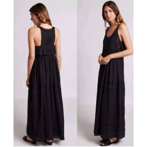 $398 CURRENT/ELLIOT Black The Lace Gauze Crinkle Maxi Dress Size 0/US Small